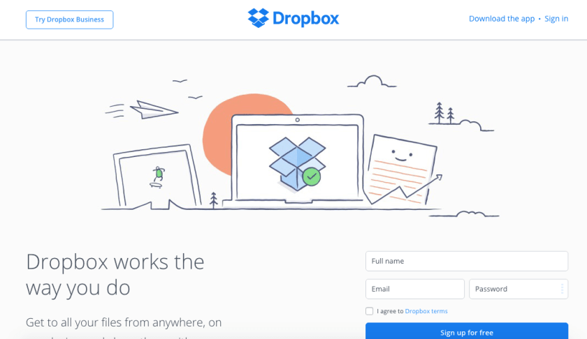 Dropbox website, web 3.0 design