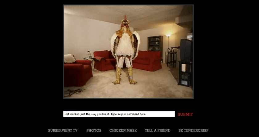 Screenshot of The Subservient Chicken