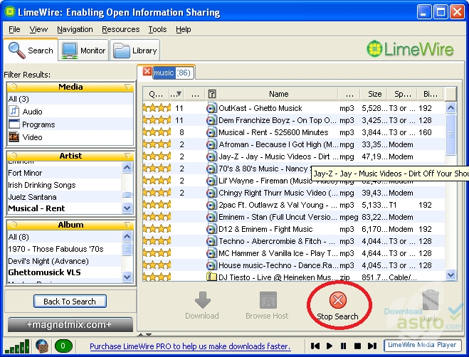 Screenshot of Limewire